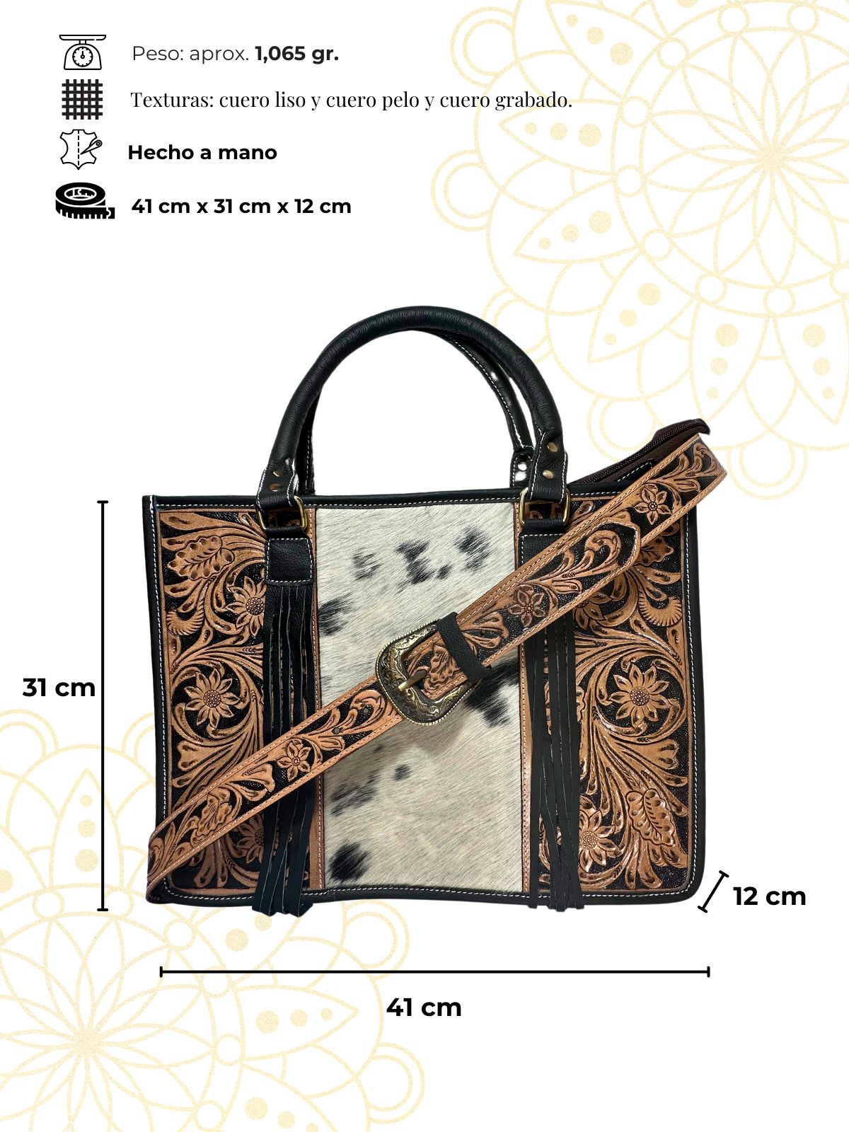 LUX. Bolso HOBO, DOBLE cuero grabado. Madre mía la cantidad de cosas metes dentro.
